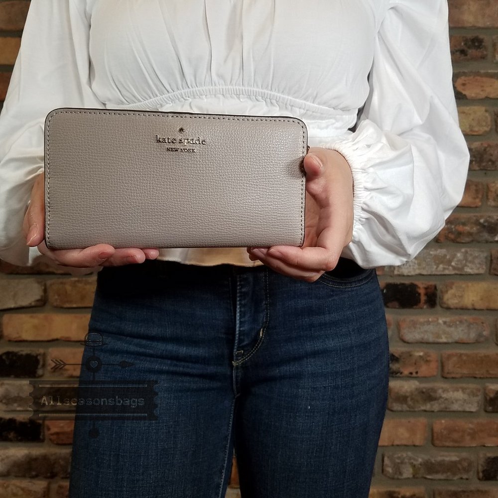 Kate Spade New York Darcy Large Slim Bifold Leather Wallet In Warm Taupe /Gold